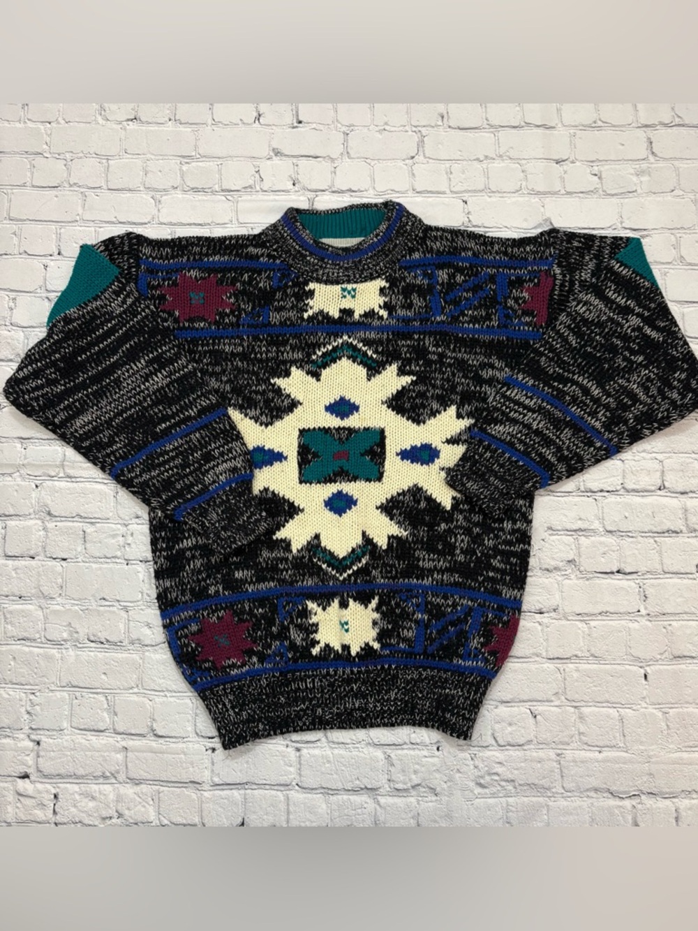 Vintage 90s McGregor Sweater Women’s Medium Geometric Abstract Crewneck Acrylic